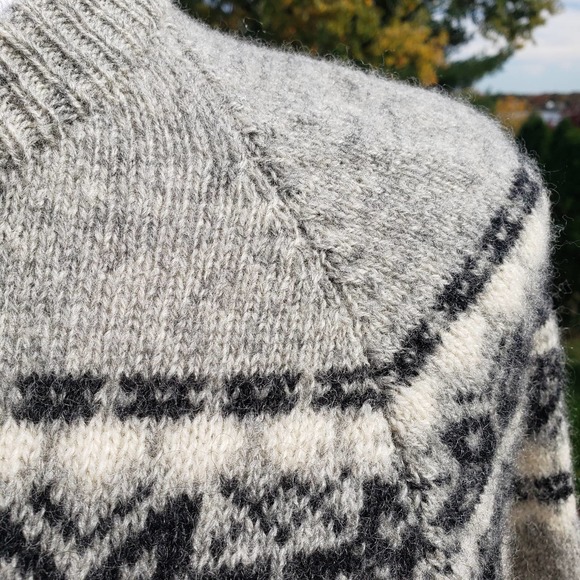 VINTAGE Sweater Grey Shetland Wool Fairisle Unisex L - Picture 10 of 11